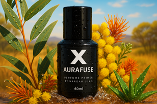 Aurafuse bottle with bright Australian native flora