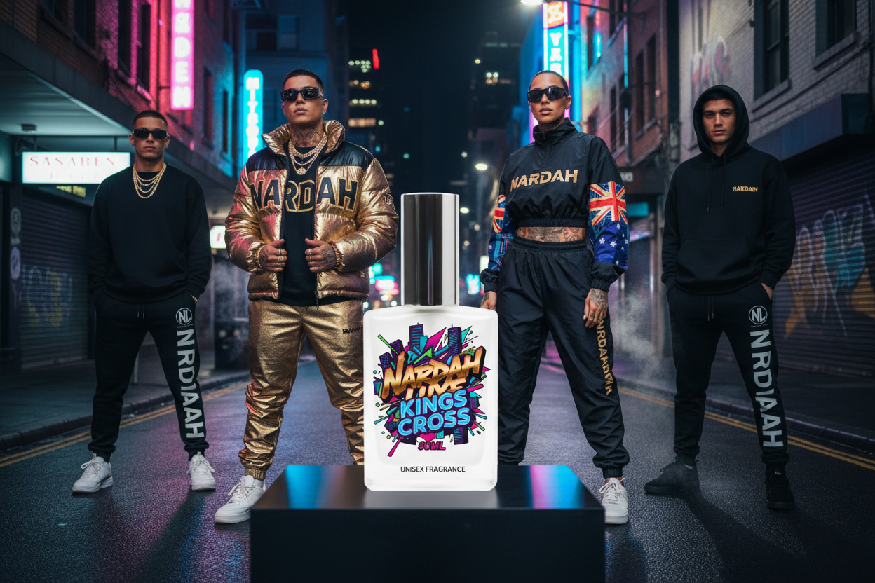 Kings Cross fragrance nightlife scene with premium Nardah Luxe streetwear